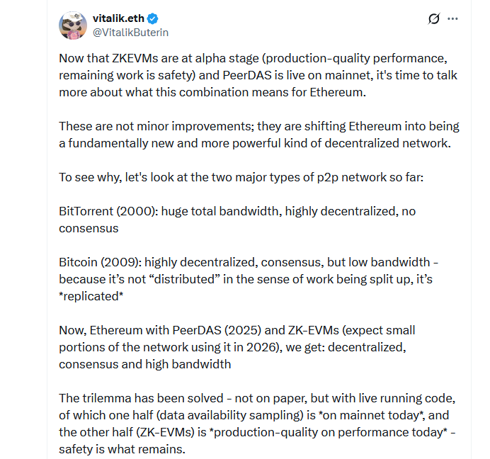 Vitalik Buterin Claims ZK-EVMs And PeerDAS Have Solved Blockchain Trilemma